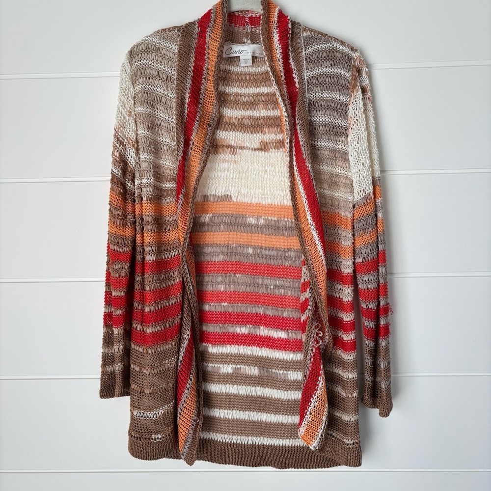 Curio New York Striped Open Front Long Knit Cardigan Sweater Medium - Picture 14 of 14